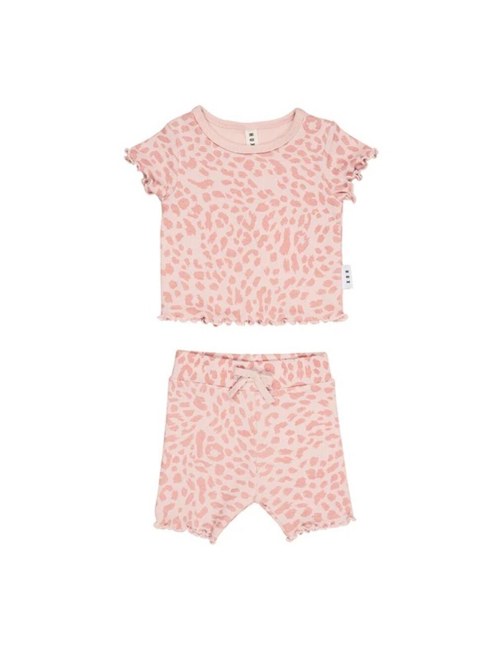 HuxBaby Animal Rib Tee + Short Set Sz 12-18 Pink Leopard Spring Summer MSRP $59